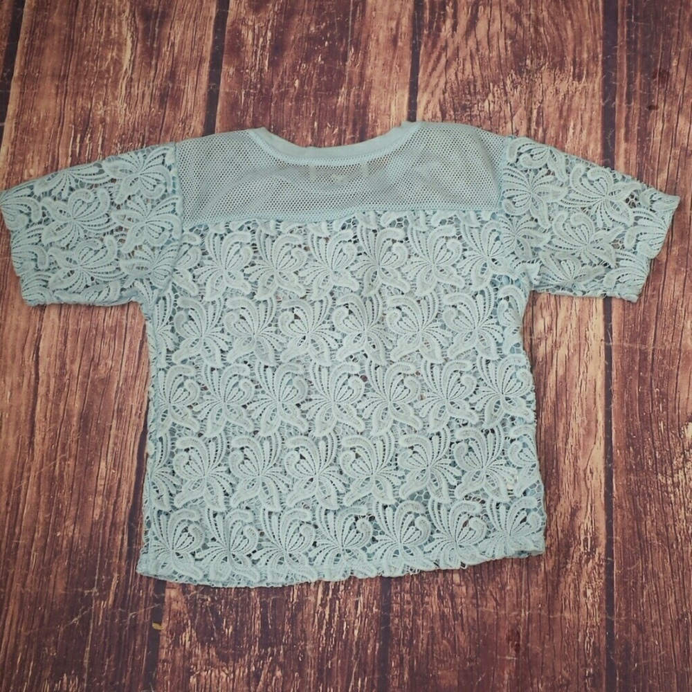 Loft mesh lace powder blue blossom top sz XXSP - Picture 4 of 5